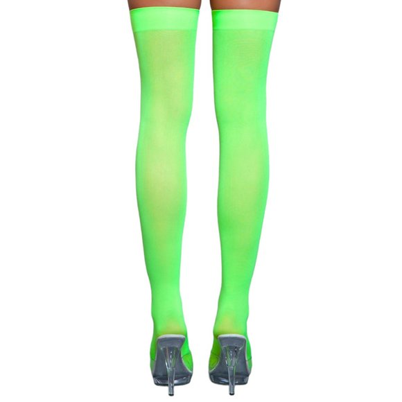 Opaque Nylon Thigh High Stockings Neon Green - Picture 2 of 4